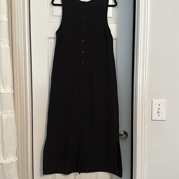 Vintage Claudia D cotton blend minimalist black maxi Henley dress w - Picture 3 of 5